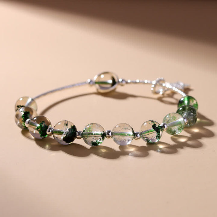 Bracelet pendentif étoile en perles de quartz fantôme vert Olivenorma 