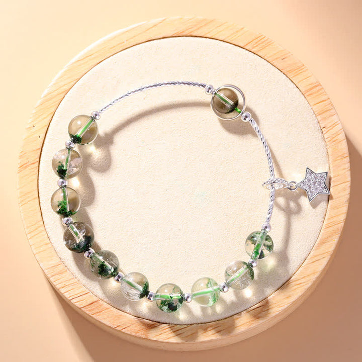 Bracelet pendentif étoile en perles de quartz fantôme vert Olivenorma 