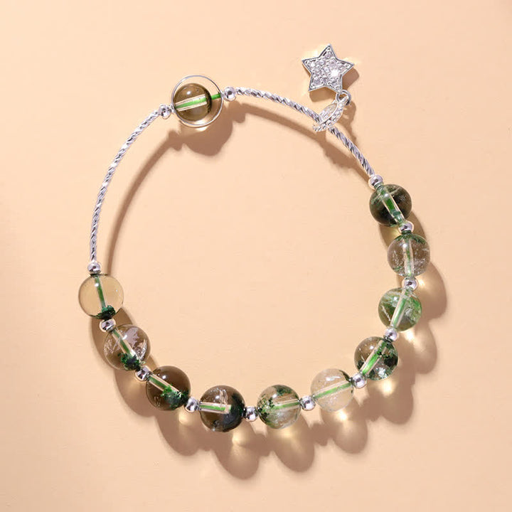 Bracelet pendentif étoile en perles de quartz fantôme vert Olivenorma 