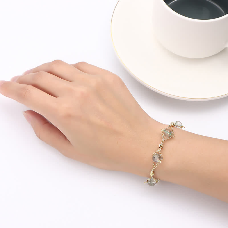 Bracelet en perles de quartz fantôme vert Olivenorma « Lucky »