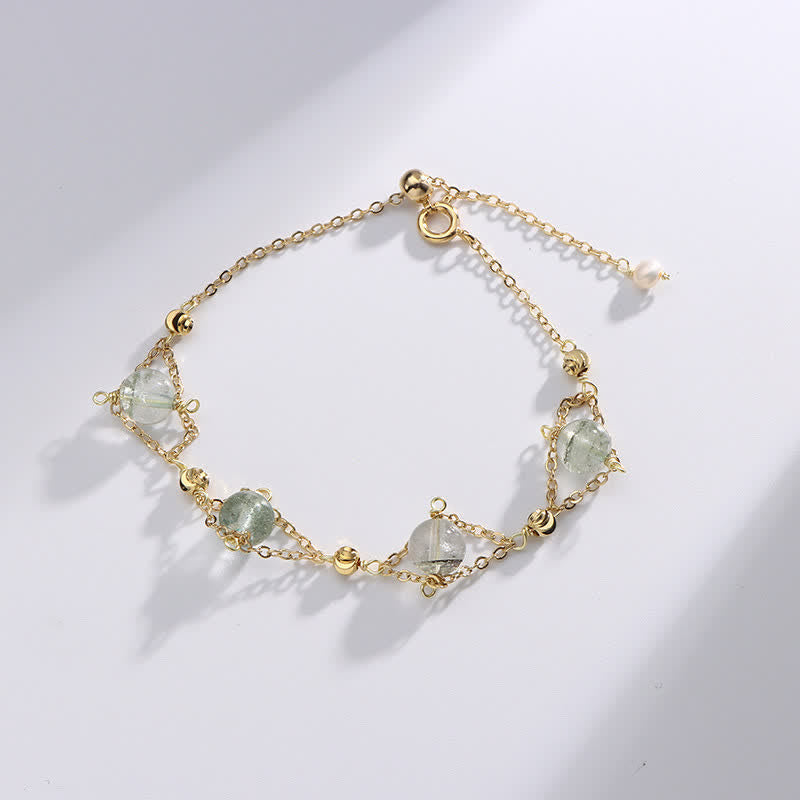 Bracelet en perles de quartz fantôme vert Olivenorma « Lucky »