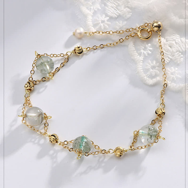 Bracelet en perles de quartz fantôme vert Olivenorma « Lucky »