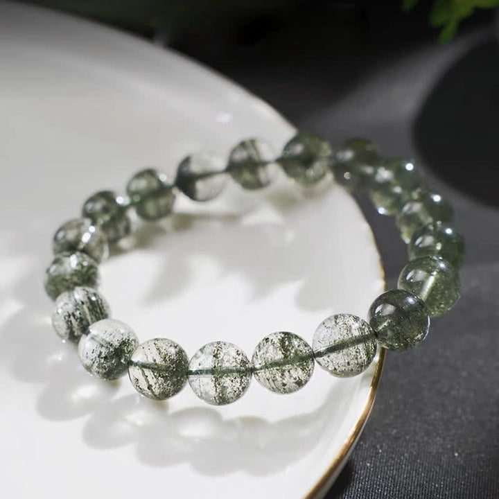Bracelet en perles de quartz fantôme vert Olivenorma 7A