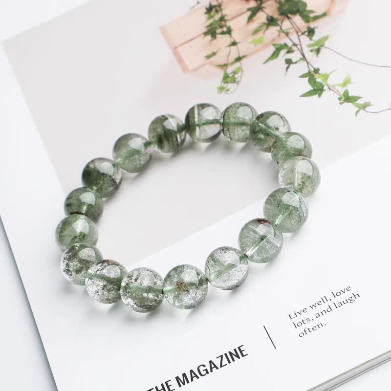 Bracelet en perles de quartz fantôme vert Olivenorma 7A