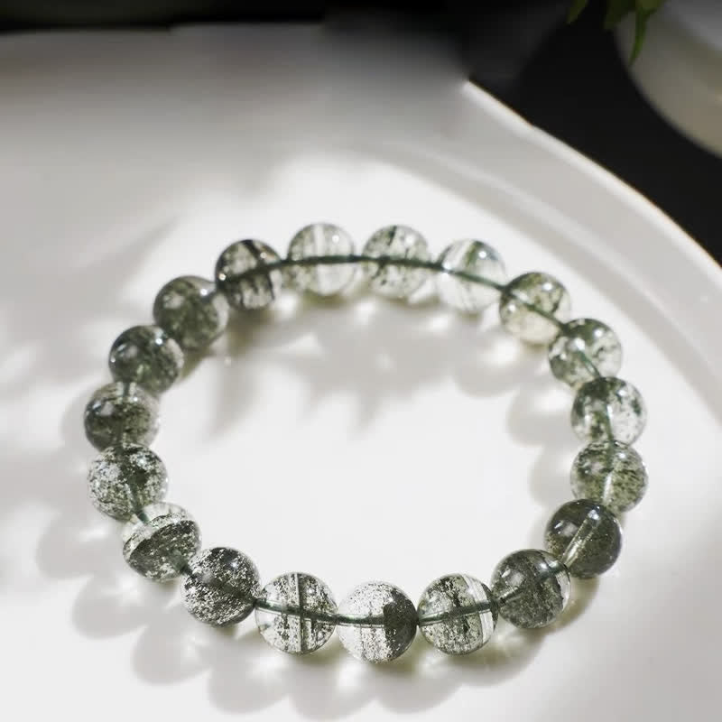 Bracelet en perles de quartz fantôme vert Olivenorma 7A