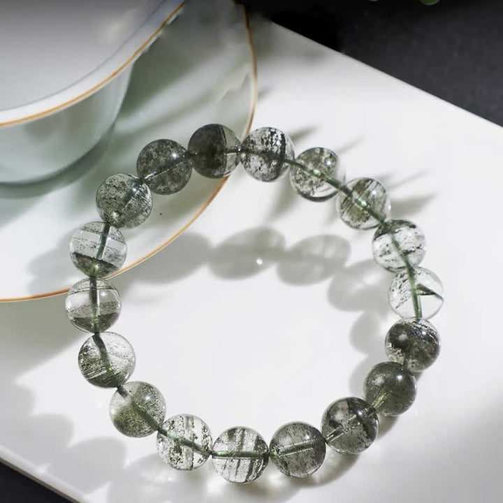Bracelet en perles de quartz fantôme vert Olivenorma 7A