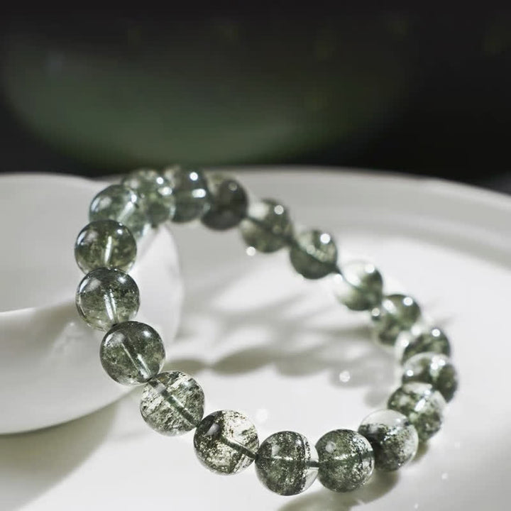 Bracelet en perles de quartz fantôme vert Olivenorma 7A