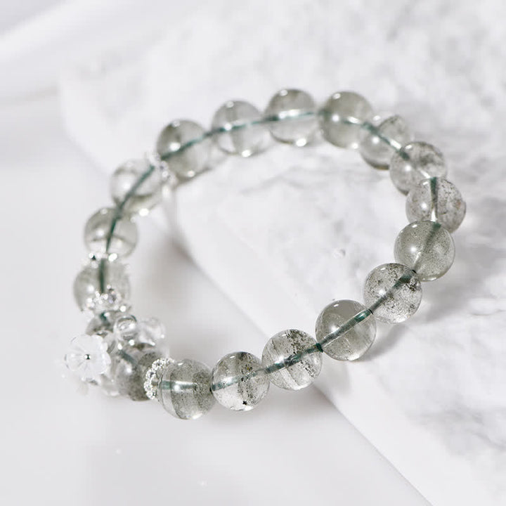 Bracelet en perles de quartz fantôme vert Olivenorma de 10 mm