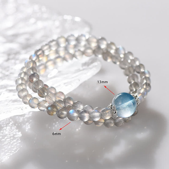 Bracelet multicouches en perles d'aigue-marine et pierre de lune Olivenorma 