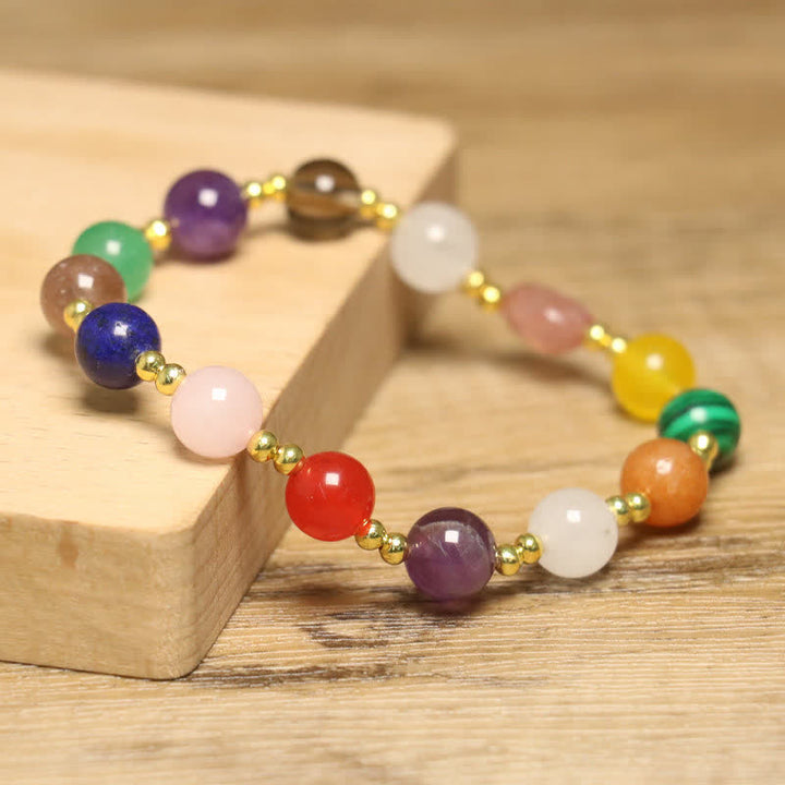 Bracelet exquis en perles rondes colorées en pierre naturelle Olivenorma 