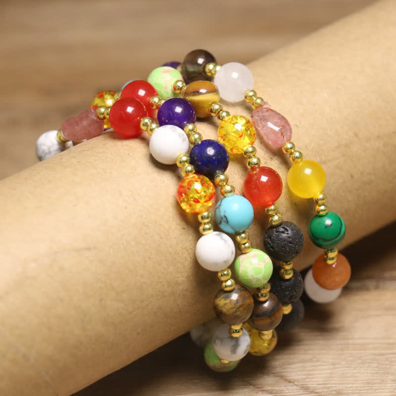 Bracelet exquis en perles rondes colorées en pierre naturelle Olivenorma 