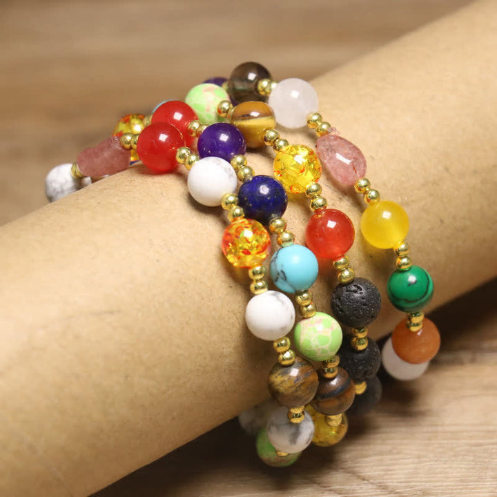 Bracelet exquis en perles rondes colorées en pierre naturelle Olivenorma 