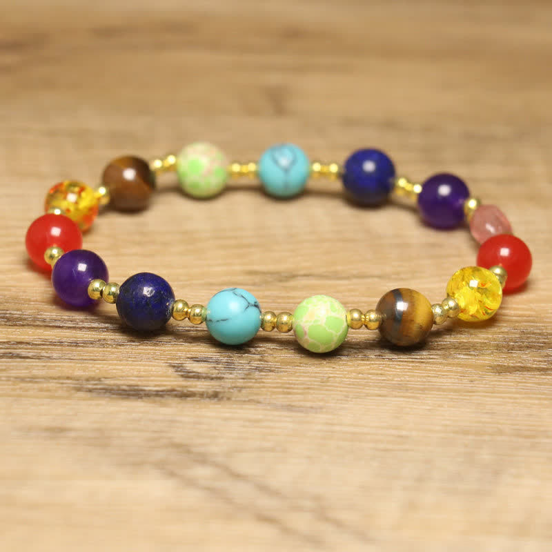 Bracelet exquis en perles rondes colorées en pierre naturelle Olivenorma 