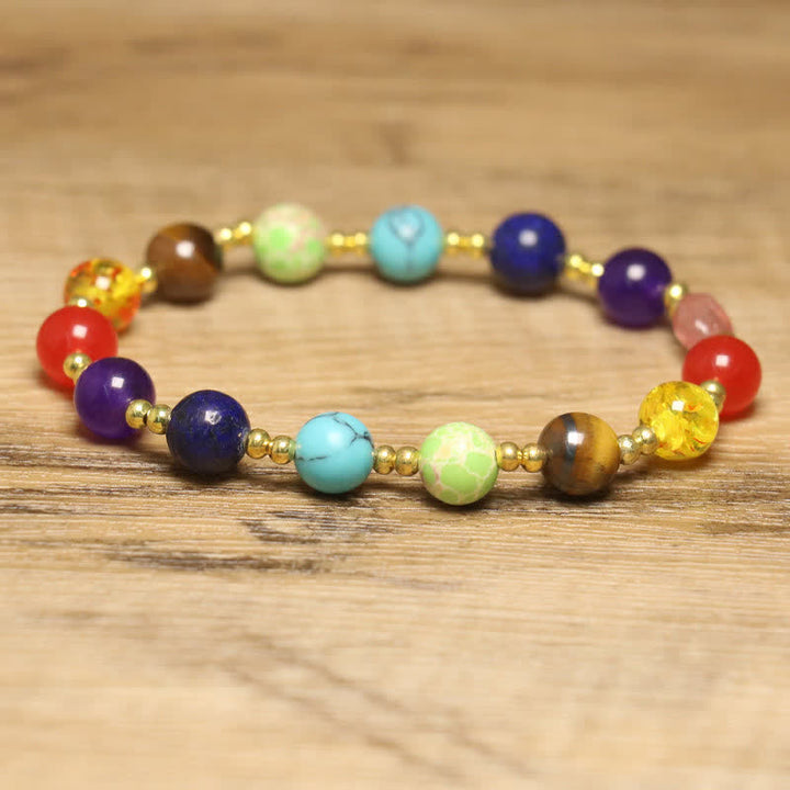 Bracelet exquis en perles rondes colorées en pierre naturelle Olivenorma 