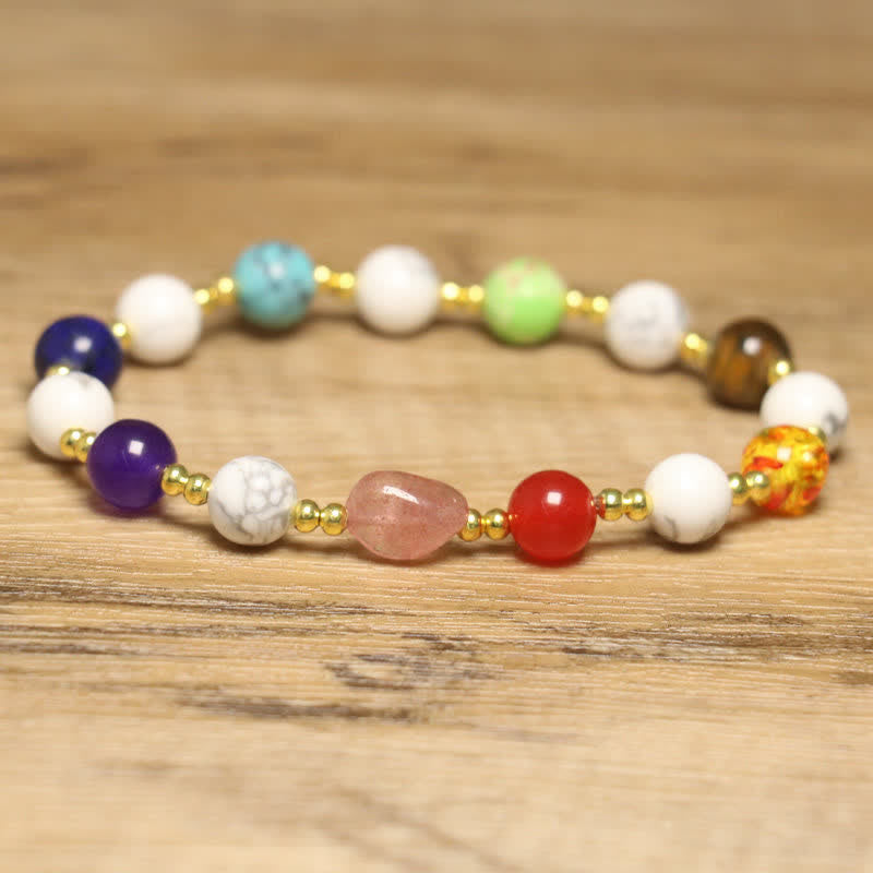 Bracelet exquis en perles rondes colorées en pierre naturelle Olivenorma 