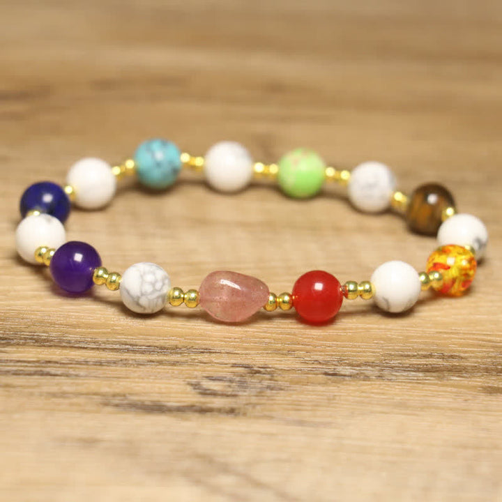 Bracelet exquis en perles rondes colorées en pierre naturelle Olivenorma 