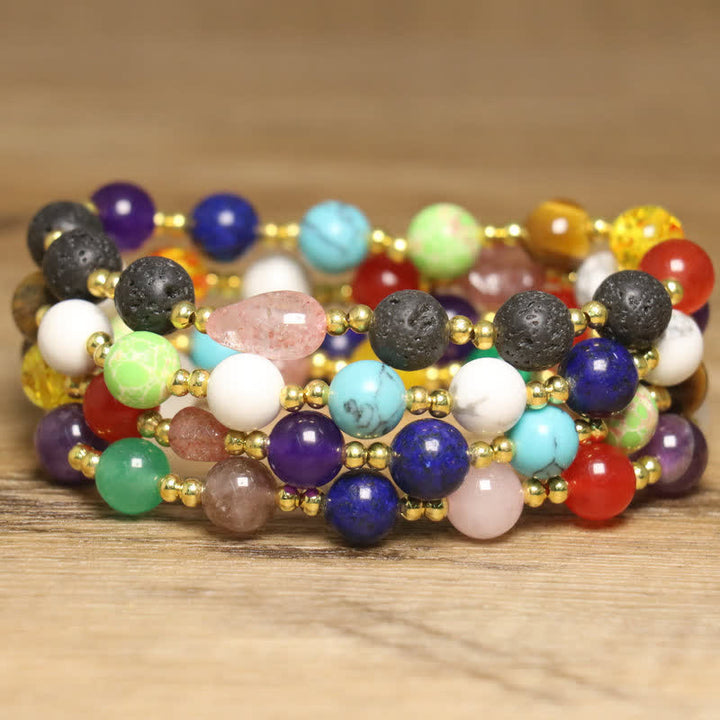 Bracelet exquis en perles rondes colorées en pierre naturelle Olivenorma 