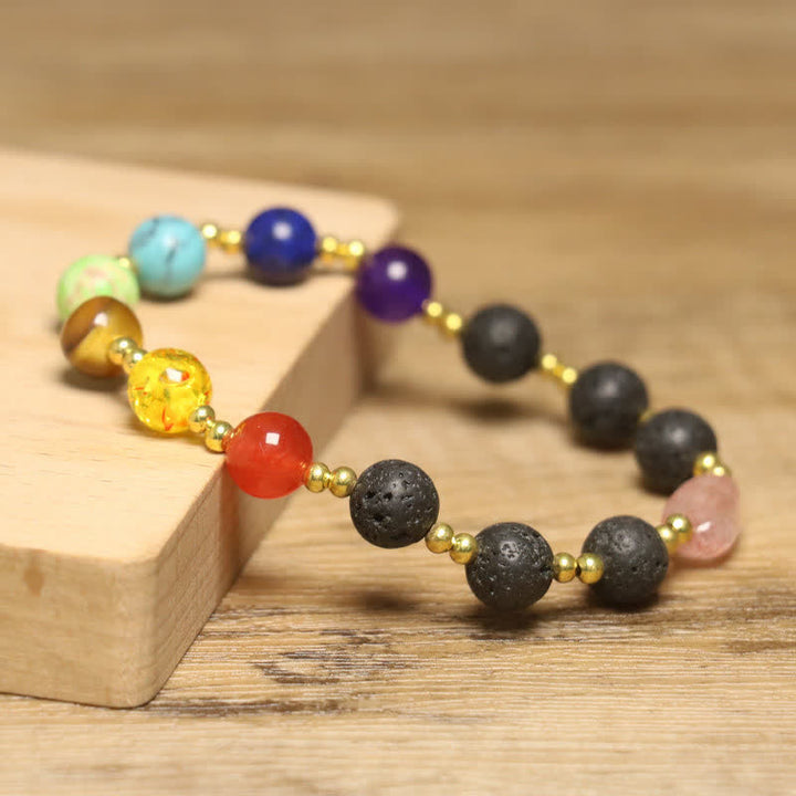Bracelet exquis en perles rondes colorées en pierre naturelle Olivenorma 