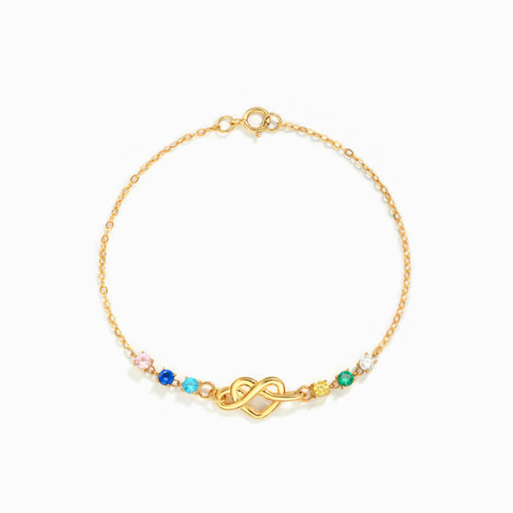 Bracelet personnalisé Olivenorma avec 1 à 8 pierres de naissance et nœud en forme de cœur