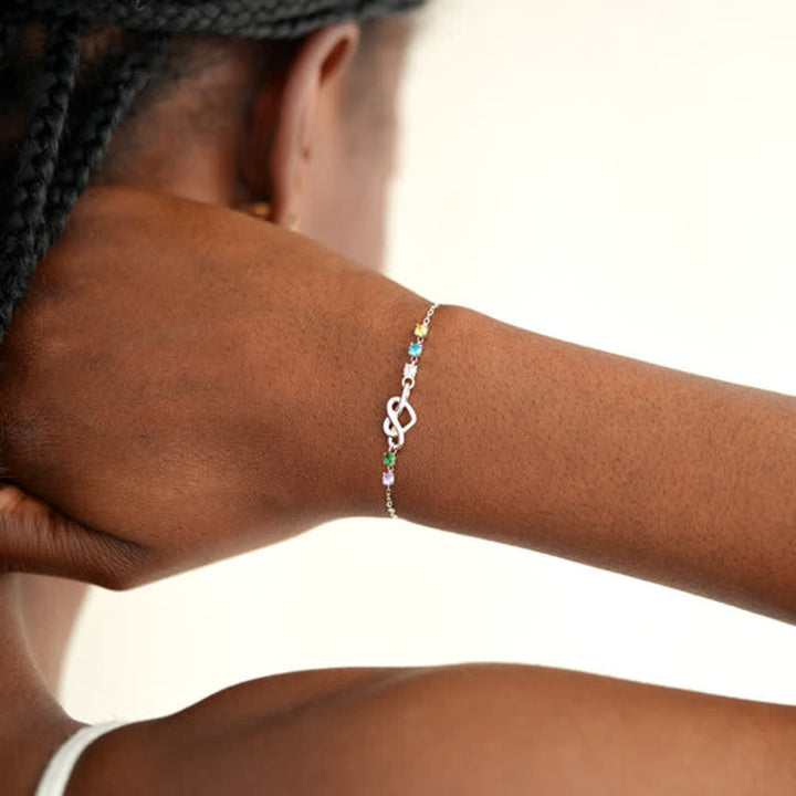 Bracelet personnalisé Olivenorma avec 1 à 8 pierres de naissance et nœud en forme de cœur