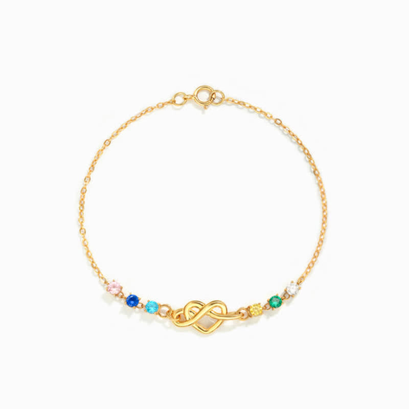 Bracelet personnalisé Olivenorma avec 1 à 8 pierres de naissance et nœud en forme de cœur - Argent - 8 Pierres de Naissance - image 0