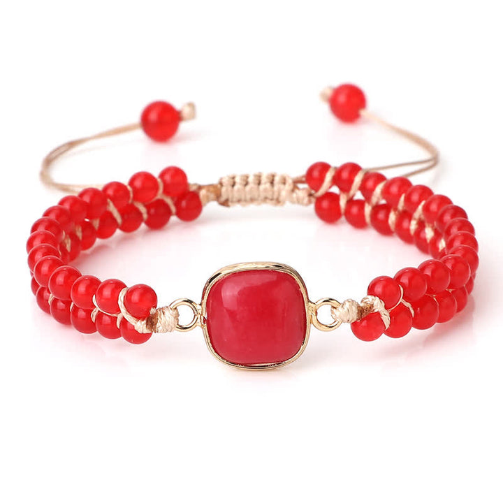 Bracelet tressé à double rangée de perles en pierre naturelle Olivenorma 