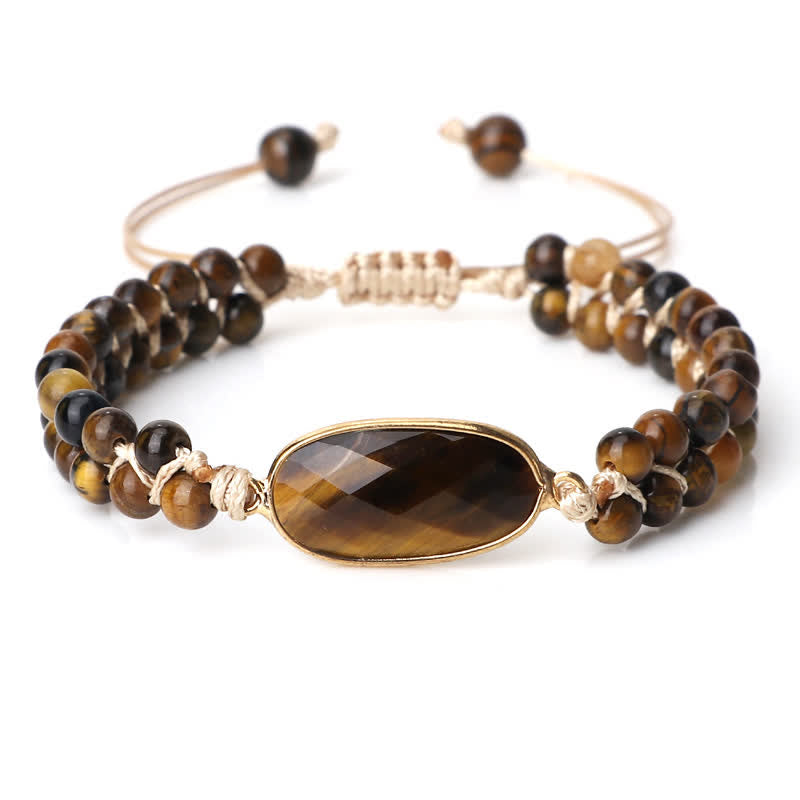 Bracelet tressé à double rangée de perles en pierre naturelle Olivenorma 