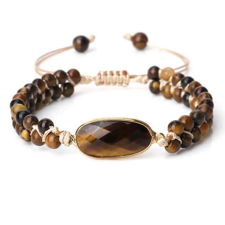 Bracelet tressé à double rangée de perles en pierre naturelle Olivenorma 