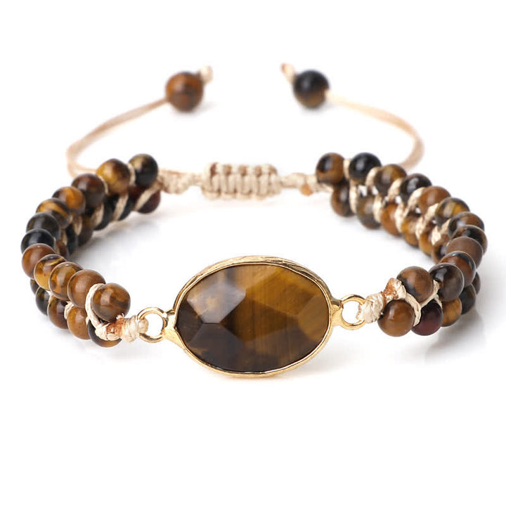 Bracelet tressé à double rangée de perles en pierre naturelle Olivenorma 