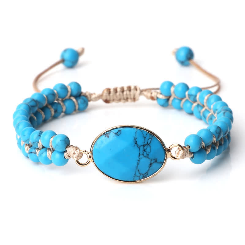 Bracelet tressé à double rangée de perles en pierre naturelle Olivenorma 