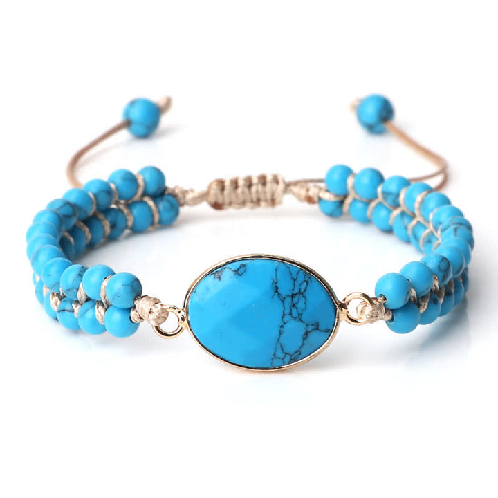 Bracelet tressé à double rangée de perles en pierre naturelle Olivenorma 