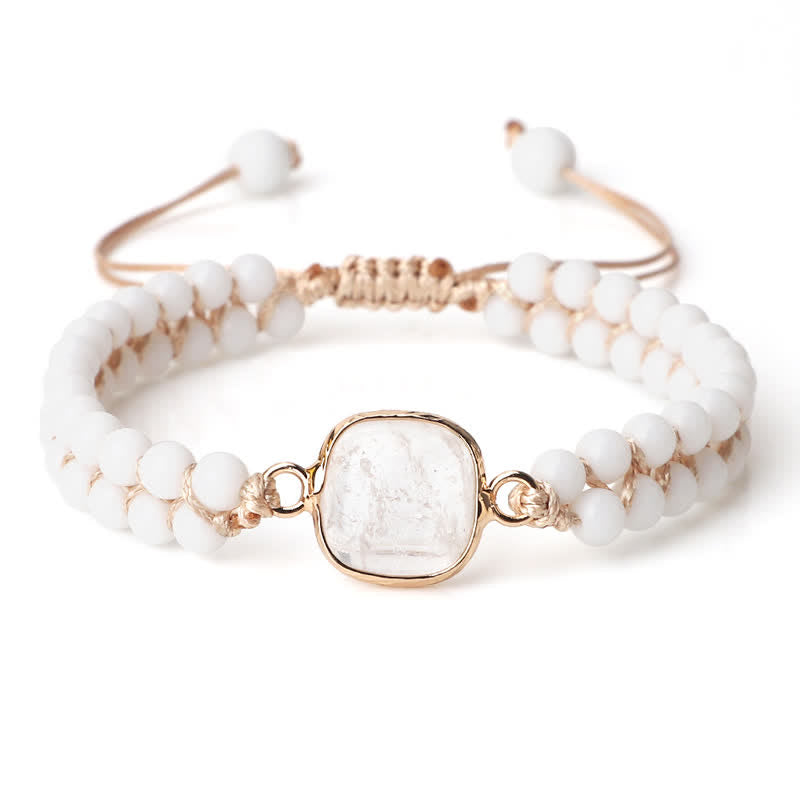 Bracelet tressé à double rangée de perles en pierre naturelle Olivenorma 
