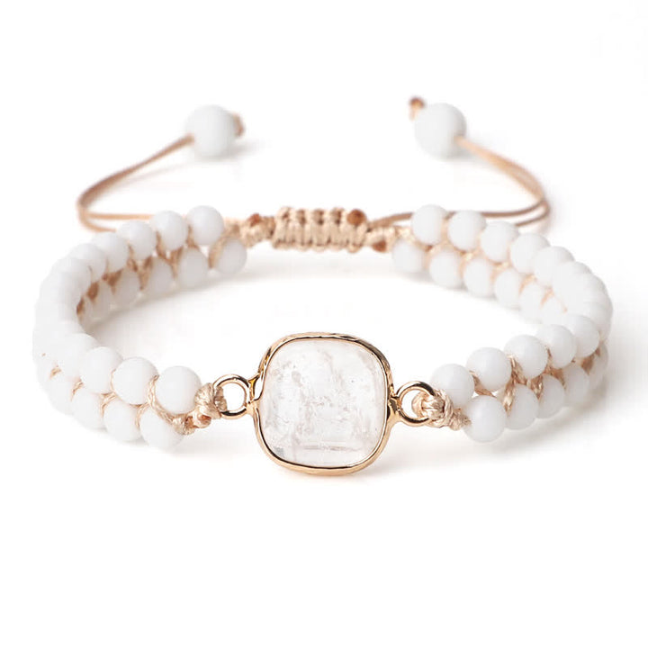 Bracelet tressé à double rangée de perles en pierre naturelle Olivenorma 