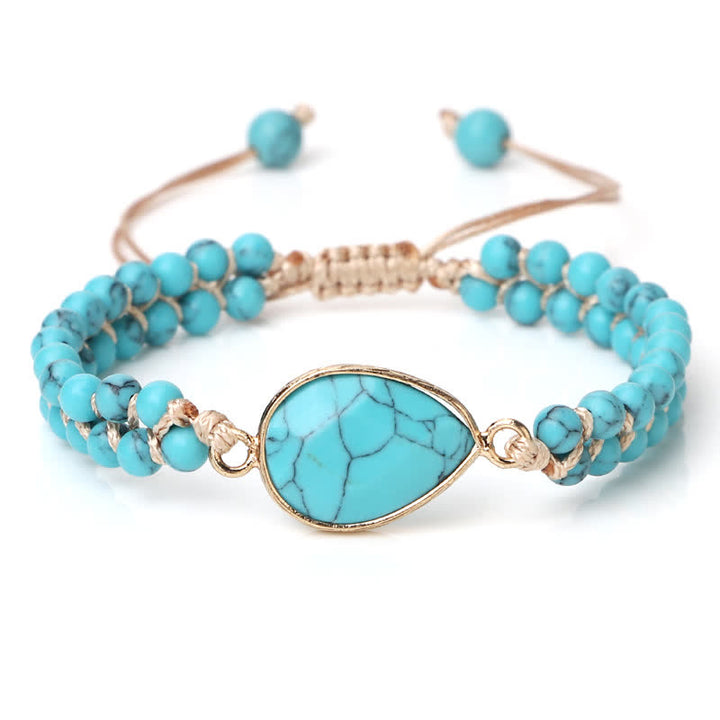 Bracelet tressé à double rangée de perles en pierre naturelle Olivenorma 