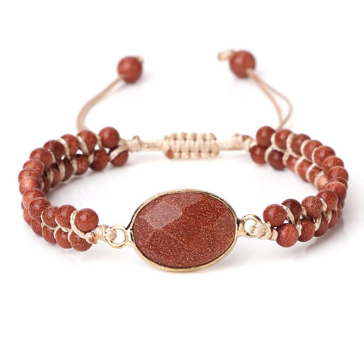 Bracelet tressé à double rangée de perles en pierre naturelle Olivenorma 