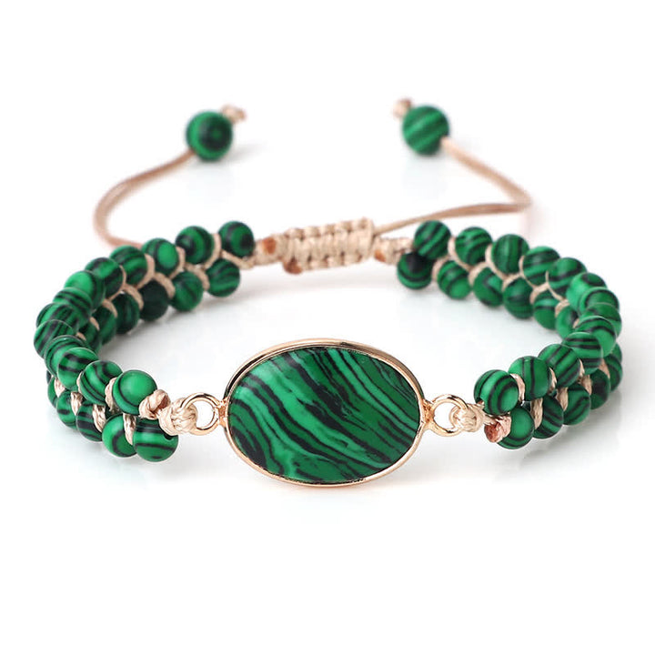 Bracelet tressé à double rangée de perles en pierre naturelle Olivenorma 