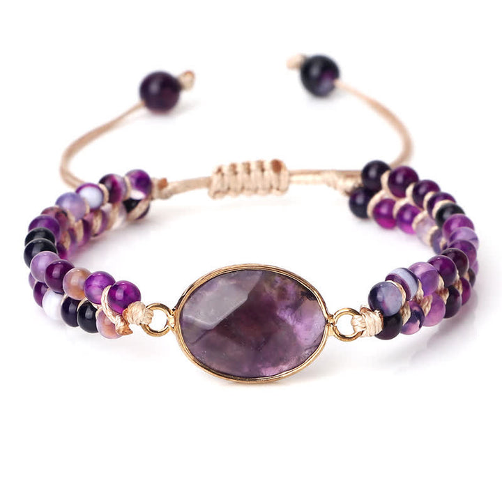 Bracelet tressé à double rangée de perles en pierre naturelle Olivenorma 