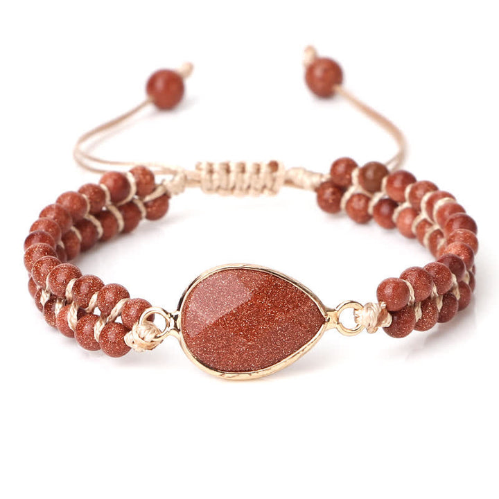Bracelet tressé à double rangée de perles en pierre naturelle Olivenorma 