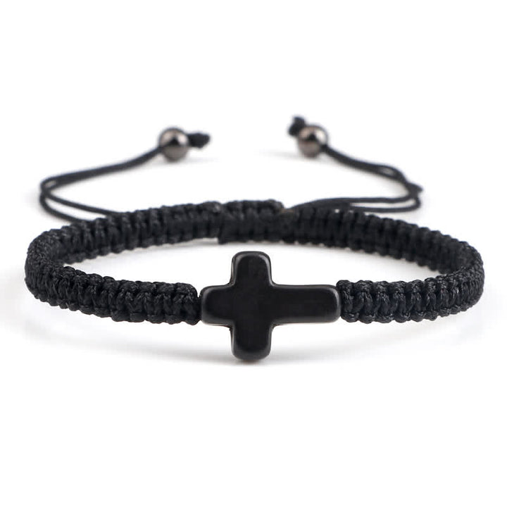 Bracelet tressé avec pendentif en croix turquoise Olivenorma