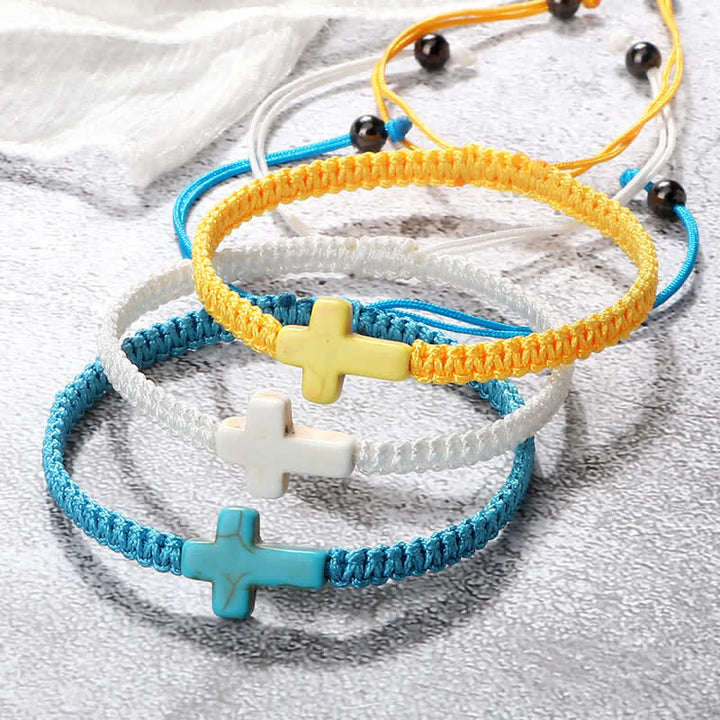 Bracelet tressé avec pendentif en croix turquoise Olivenorma