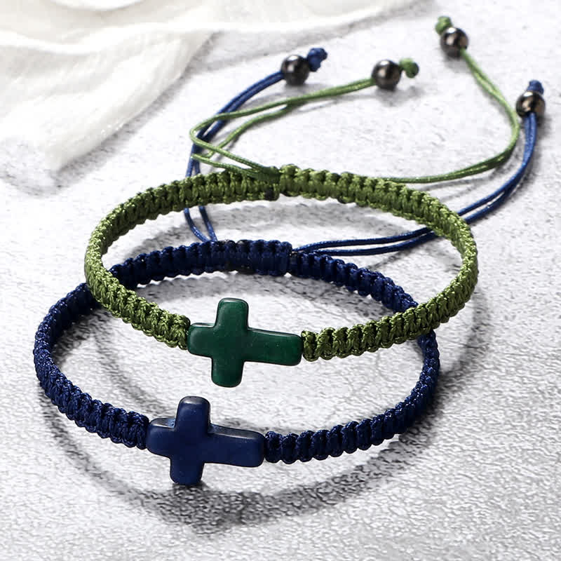 Bracelet tressé avec pendentif en croix turquoise Olivenorma