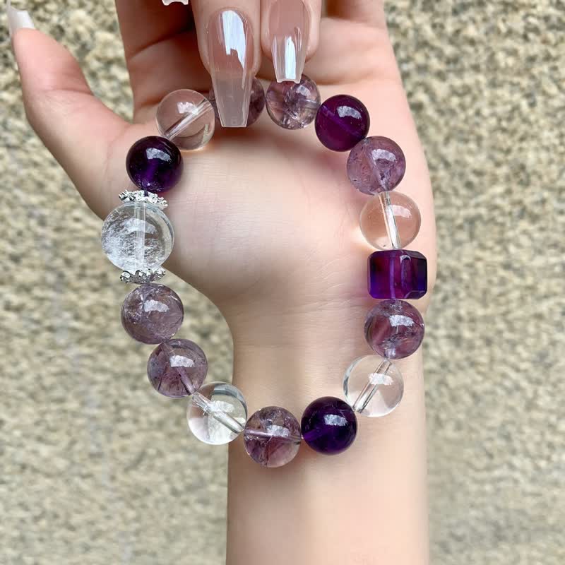Bracelet Olivenorma en perles de cristal transparent améthyste 10 mm