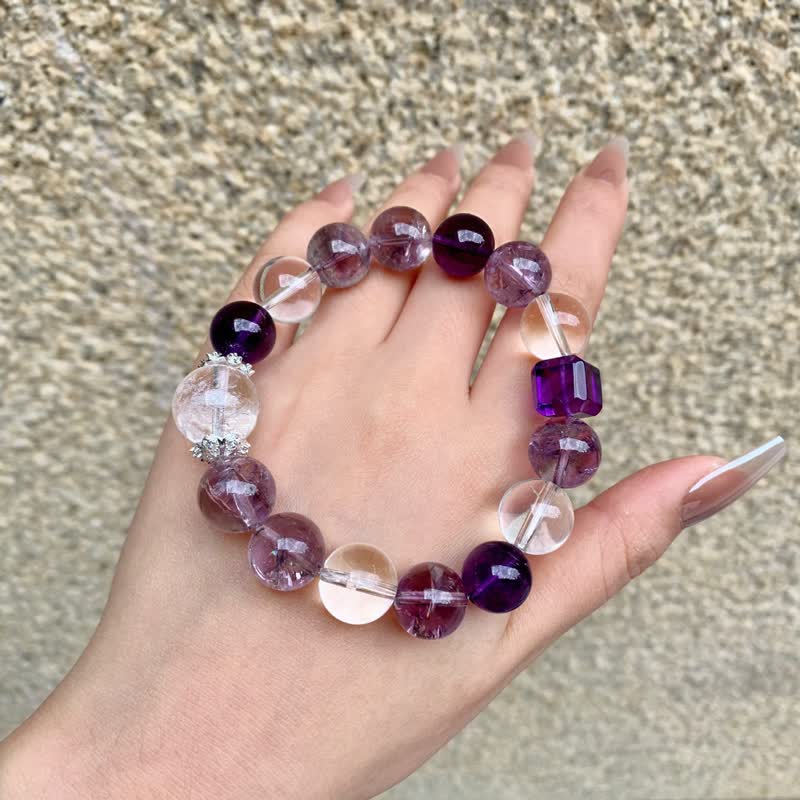 Bracelet Olivenorma en perles de cristal transparent améthyste 10 mm