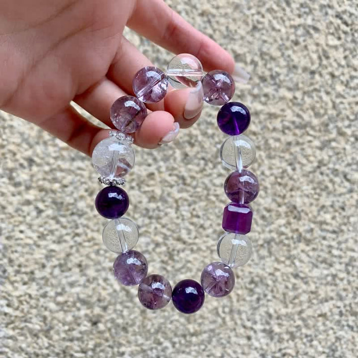 Bracelet Olivenorma en perles de cristal transparent améthyste 10 mm