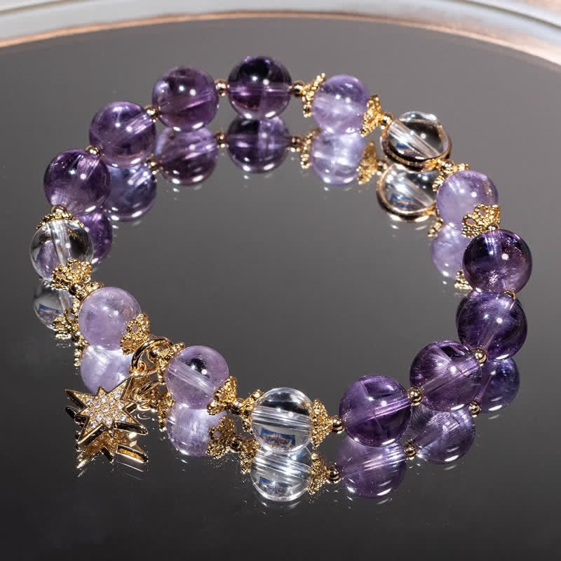 Bracelet pendentif étoile à huit branches en améthyste et lépidolite Olivenorma 