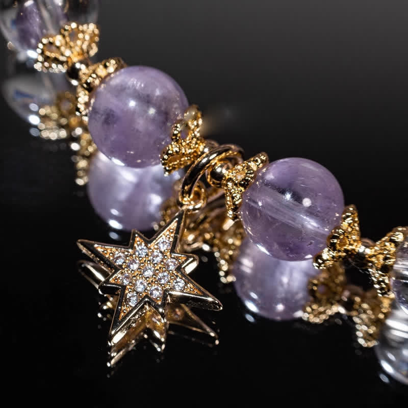 Bracelet pendentif étoile à huit branches en améthyste et lépidolite Olivenorma 