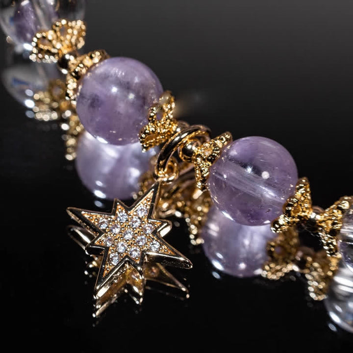 Bracelet pendentif étoile à huit branches en améthyste et lépidolite Olivenorma 