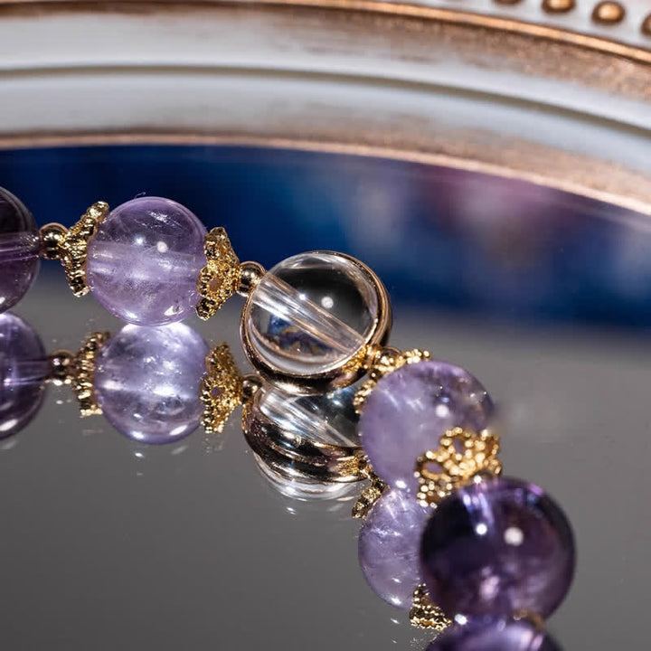 Bracelet pendentif étoile à huit branches en améthyste et lépidolite Olivenorma 