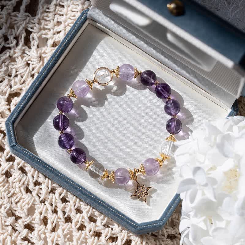 Bracelet pendentif étoile à huit branches en améthyste et lépidolite Olivenorma 