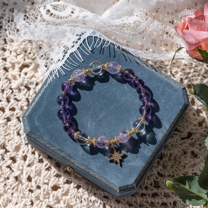 Bracelet pendentif étoile à huit branches en améthyste et lépidolite Olivenorma 